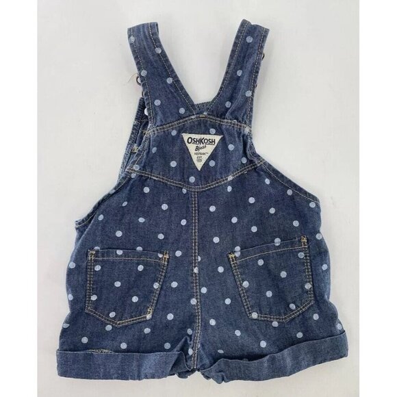 OshKosh B'Gosh Baby‎ Girls Polka Dot Denim Cuffed Shortalls Size 9 Months - Picture 2 of 5